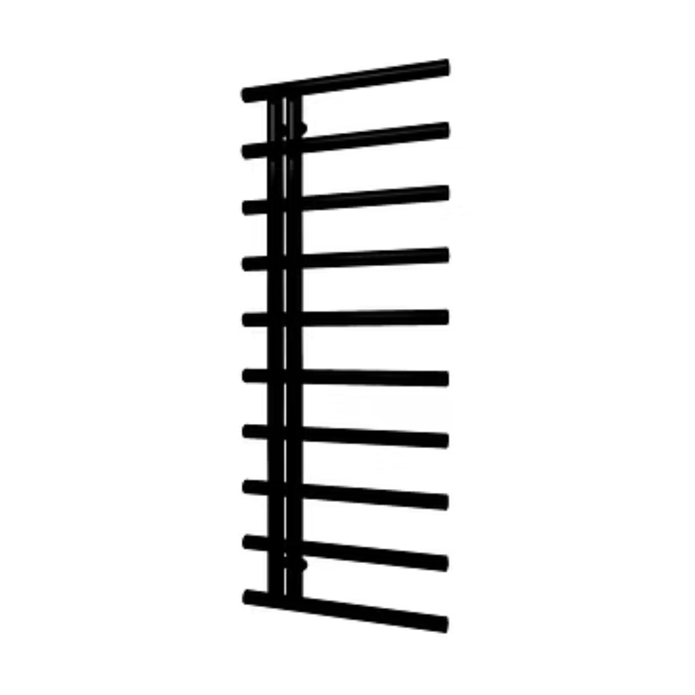 Product cut out image of the Radox Orchid 1265mm x 500mm Matt Black Electric Towel Radiator